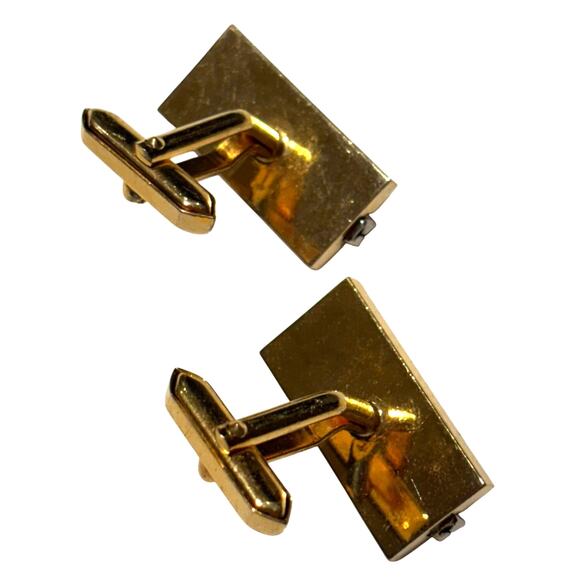 Vintage Mid Century Textured Gold Cufflinks rectangles with red rhinestones - Picture 3 of 7